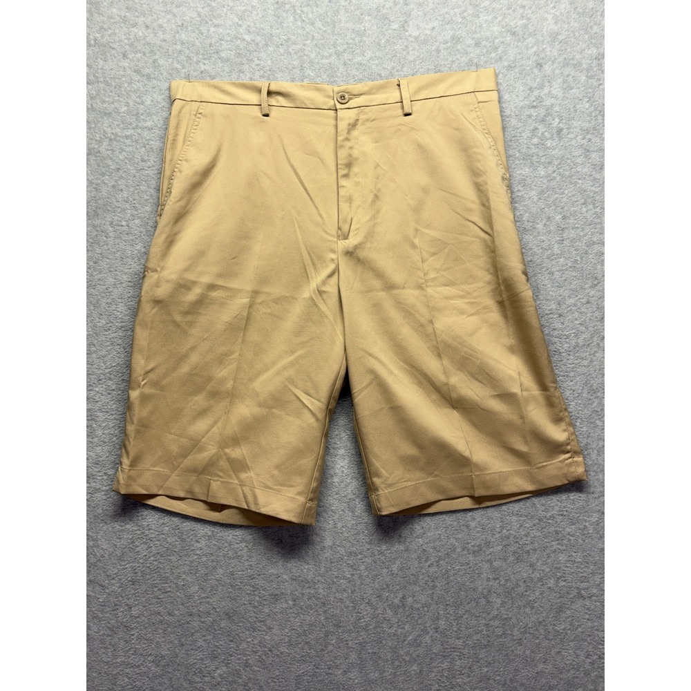 Linea Uomo Mens Tan Khaki Flat Front Chino Shorts Size 36 Stretch Casual